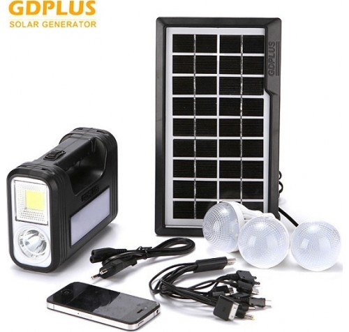 Gdplus ( ΤΟ ΓΝΗΣΙΟ) Ηλιακό Σύστημα Φωτισμού & Φόρτισης Power bank θύρα USB και 3 Λάμπες LED